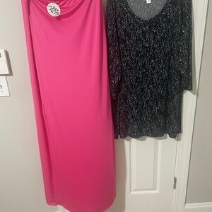 Pink maxi skirt  and Black Patterned Top